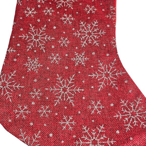 Red Christmas Stocking Glitter Silver Snowflakes 16" Hanging Holiday Decor - Picture 14 of 14
